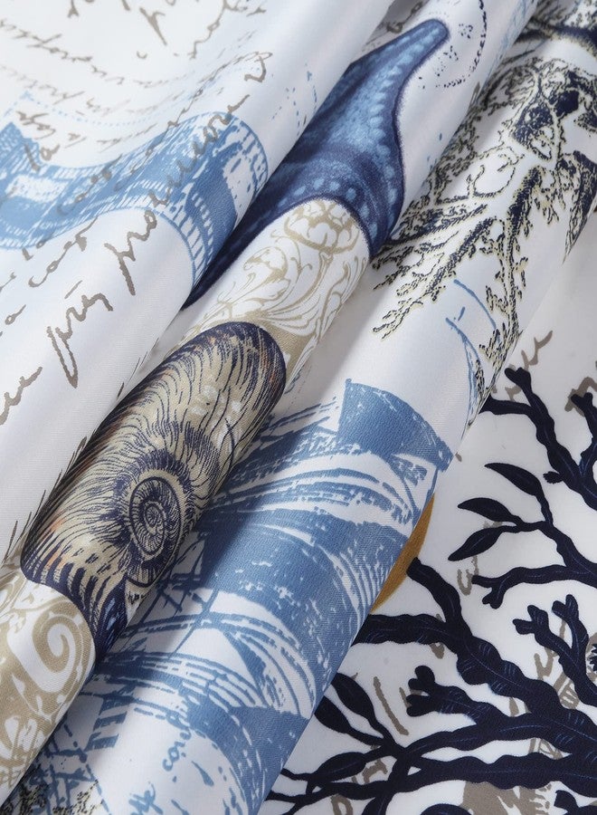 MVSUTA Under The Sea Pinted Polyester Fabric Ocean 3pcs Kitchen Curtain Set,Modern Blue Sailboats Waterproof 42" W x 12" L Valance and 2pcs 21" W x 24" L Tiers - Image 3